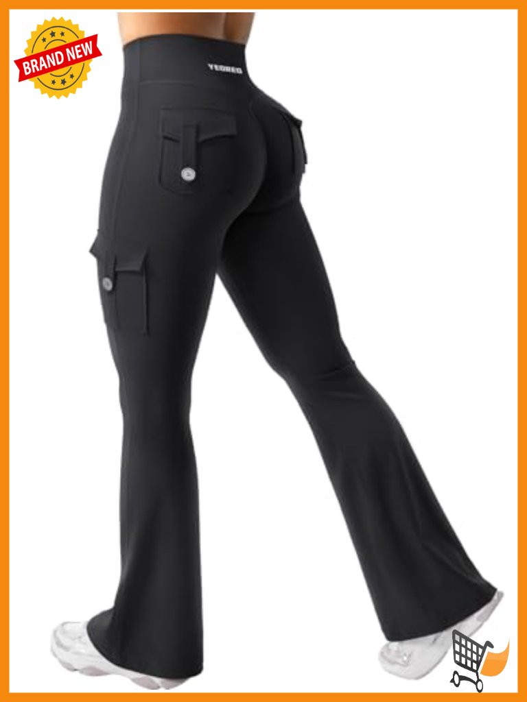 Flare Leggings With Pockets Hidden Scrunch High Waisted Cargo Gym Yoga No Front